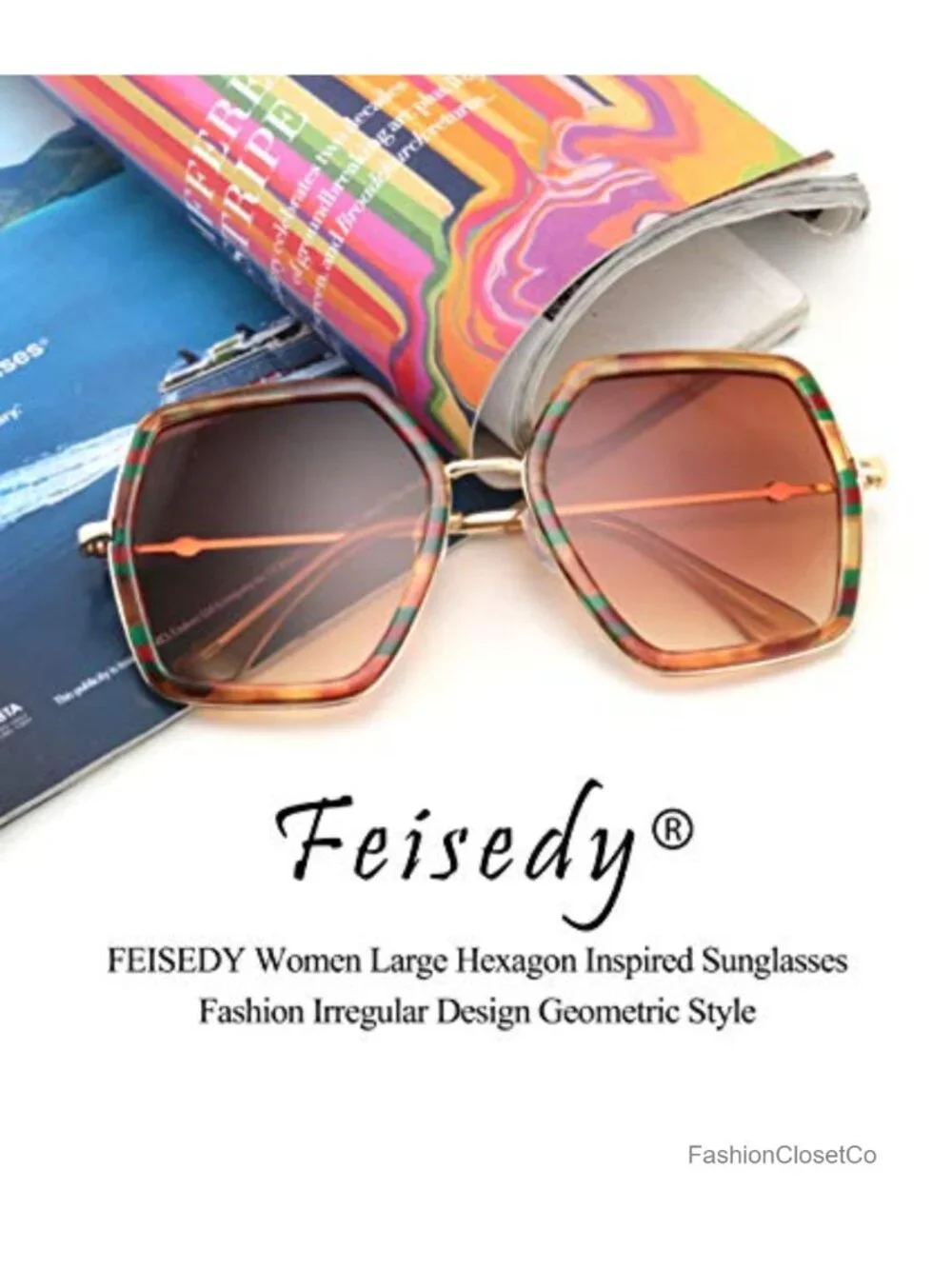 Oversized Hexagon Sunglasses UV400 Geometric Women's Shades with Adjustable